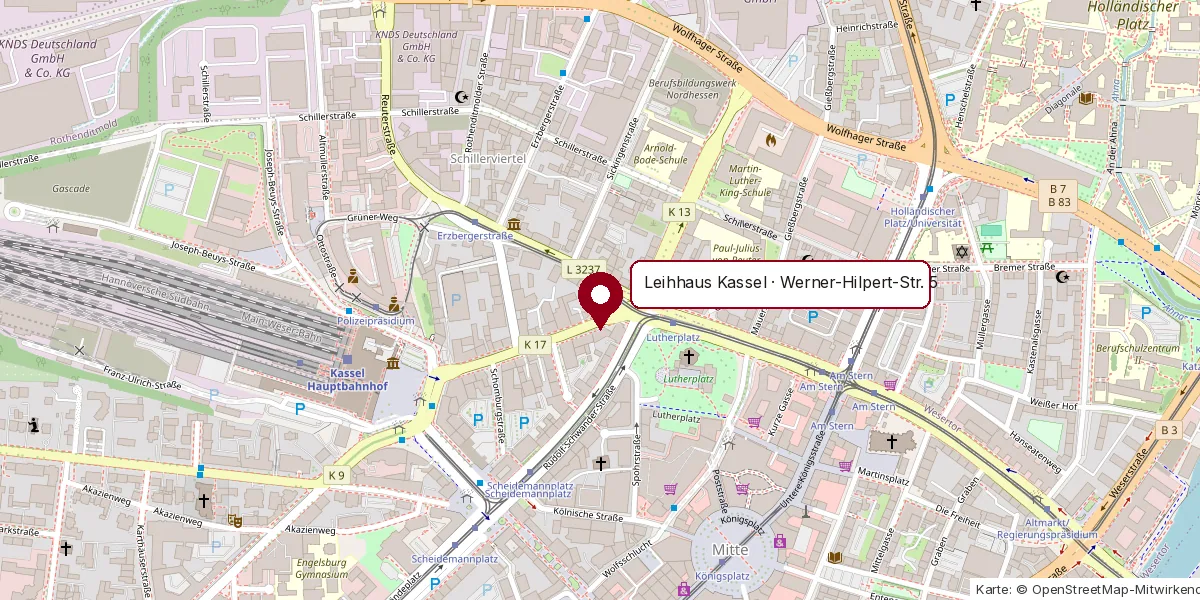 Karte: Leihhaus Kassel, Werner-Hilpert-Straße&nbsp;5, Kasseler Innenstadt